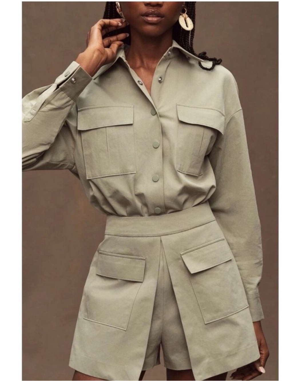 NWOT Anthropology Mare Mare Utility Romper in Sage Green